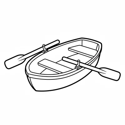 A simple rowboat with a flat oval hull, 2 oars sticking out from the sides, 2 coloring page