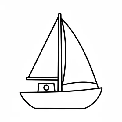 A simple sailboat with a wide hull, a single tall mast, a large triangular coloring page