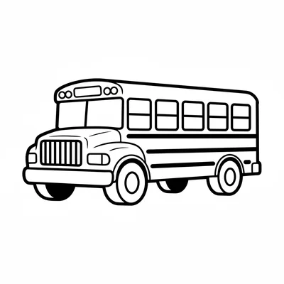 A simple school bus with a long rectangular yellow body, a row of 6 square coloring page