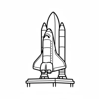 A simple space shuttle on a launch pad, the orbiter facing left, 2 solid rocket coloring page
