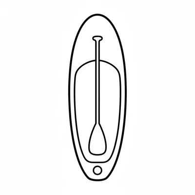 A simple stand-up paddleboard (SUP) with a long flat board, a fin below coloring page