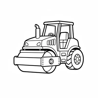 A simple steam roller with a large smooth cylinder in the front for rolling coloring page