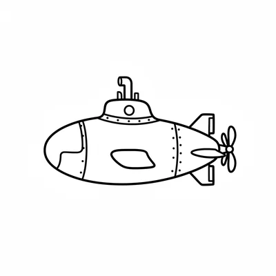 A simple submarine with a long oval hull, a conning tower on top coloring page