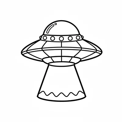 A simple UFO with a classic wide disc shape, a domed top with a window ring coloring page