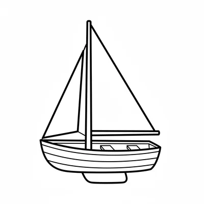 A simple wooden sailing dinghy with a single mast, a boom at the bottom coloring page