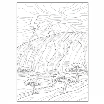 A Aboriginal sacred site of Uluru, the monolith at close range showing coloring page