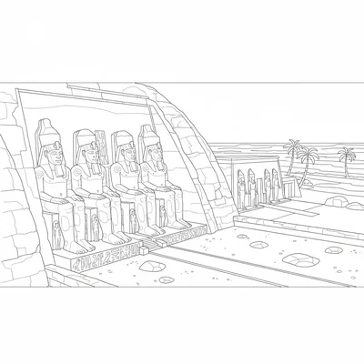 A Abu Simbel scene, the Great Temple facade with its four coloring page
