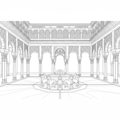 A Alhambra Court of the Lions interior, the colonnade coloring page