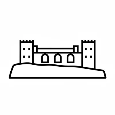 The Alhambra palace simplified as a long horizontal fortified building coloring page