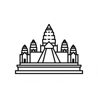 Angkor Wat simplified as a central pyramid tower with four smaller corner coloring page