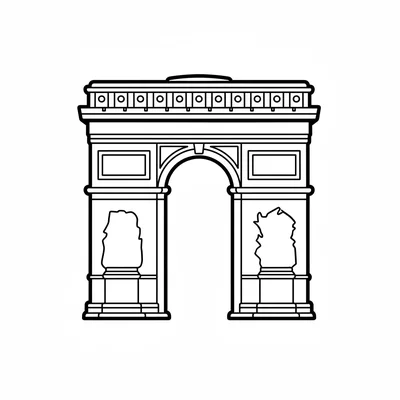 The Arc de Triomphe simplified as a large single arch shape with a decorative coloring page