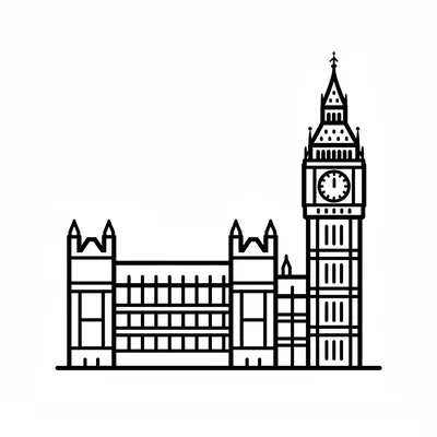 Big Ben and the Houses of Parliament together, the rectangular Gothic coloring page