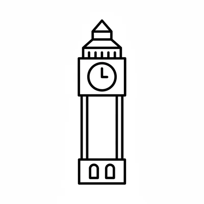 Big Ben simplified as a tall rectangular tower with a round clock face coloring page