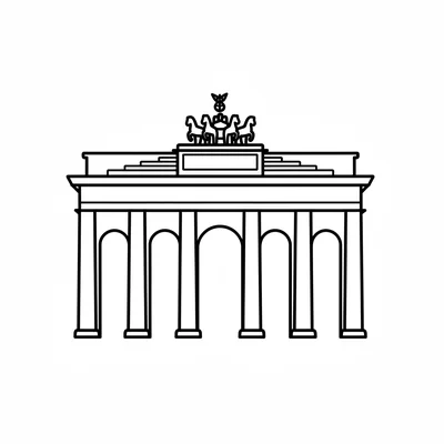 The Brandenburg Gate simplified as five arched openings in a wide rectangular coloring page