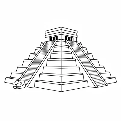 Chichen Itza El Castillo pyramid simplified as a stepped pyramid with a square coloring page