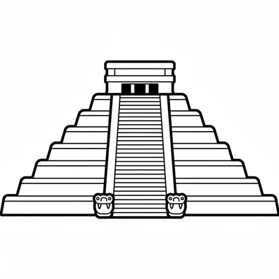 Chichen Itza El Castillo viewed from the front at ground level, the four steep coloring page