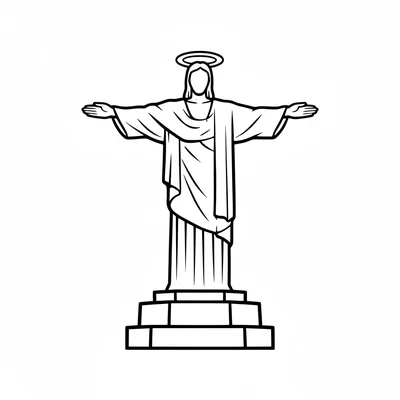 Christ the Redeemer simplified as an open-armed figure with a robed body coloring page