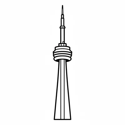 The CN Tower simplified as a very thin tall shaft with a round pod coloring page