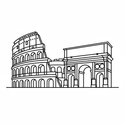 The Colosseum and the Arch of Constantine together, the oval amphitheater coloring page