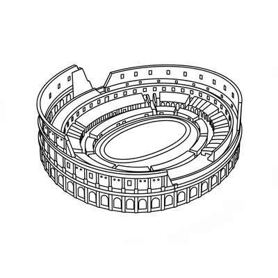 The Colosseum simplified from the inside, a large oval ring of tiered seating coloring page