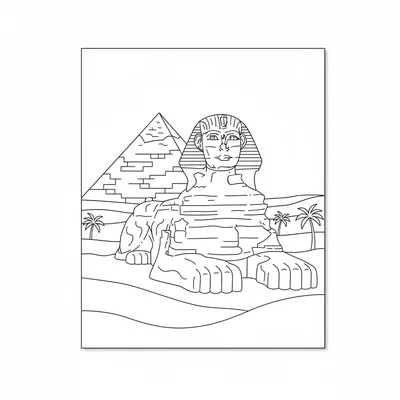 The Egyptian Sphinx with the pyramid behind, the Sphinx face and paws visible coloring page