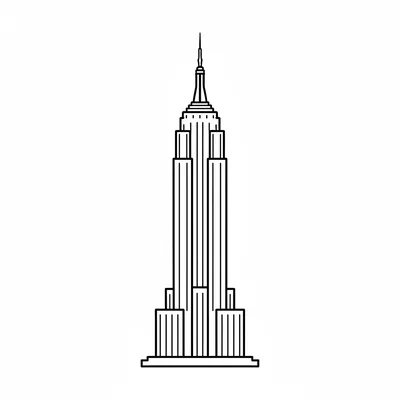 The Empire State Building simplified as a tall stepped rectangular skyscraper coloring page