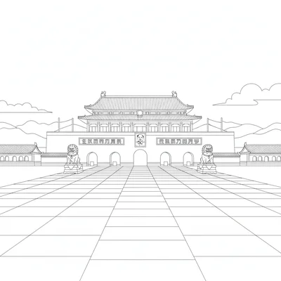 The Forbidden City main axis viewed from the south gate, the Gate of Heavenly coloring page