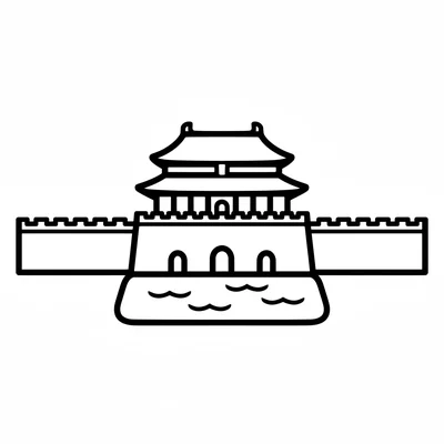 The Forbidden City simplified as a symmetrical palace compound, a central tall coloring page