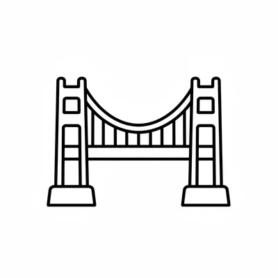 The Golden Gate Bridge simplified as two tall rectangular towers connected coloring page