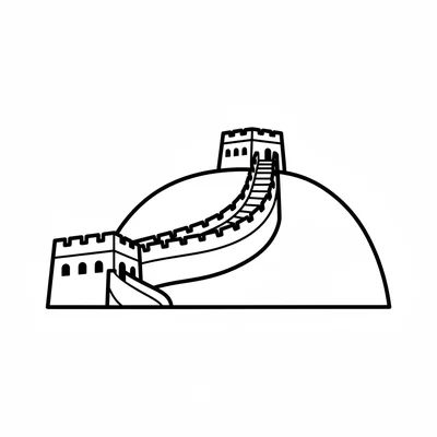 The Great Wall of China simplified as a crenellated wall path climbing up coloring page