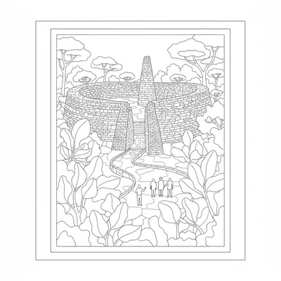 A Great Zimbabwe ruins scene, the massive granite dry-stone coloring page