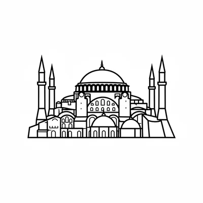 The Hagia Sophia simplified as a large central dome with a half-dome extending coloring page