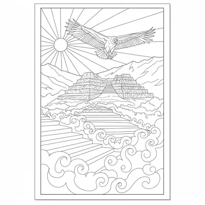 A Inca ruins site at sunrise with mountain mist, the Ingapirca or similar site coloring page