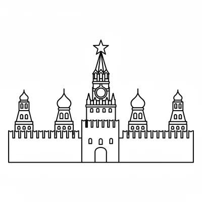 The Kremlin simplified as a long fortified wall with five distinctive towers coloring page