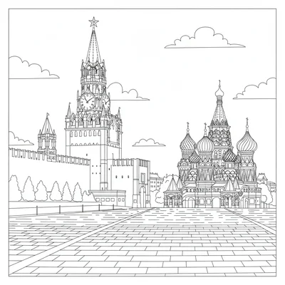 The Kremlin with Red Square, the Kremlin wall with Spasskaya Tower visible, St coloring page