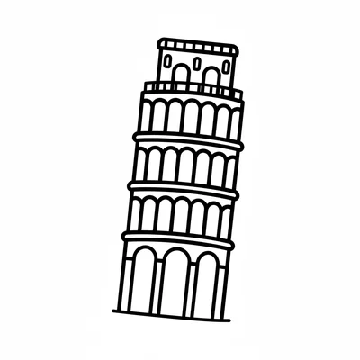 The Leaning Tower of Pisa simplified as a round-cornered tall cylinder tilting coloring page