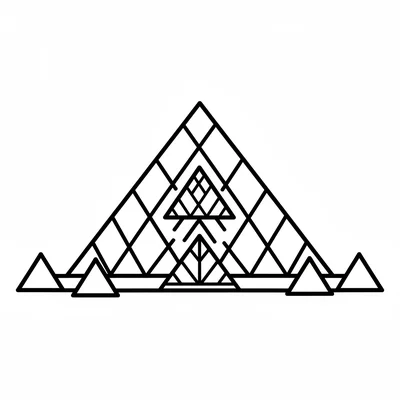 The Louvre Pyramid simplified as a glass pyramid shape with a smaller inverted coloring page