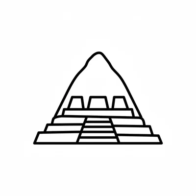 Machu Picchu simplified as terraced stone steps ascending from a flat bottom coloring page