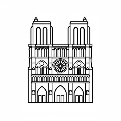 Notre Dame Cathedral simplified as a two-tower facade, two square towers coloring page