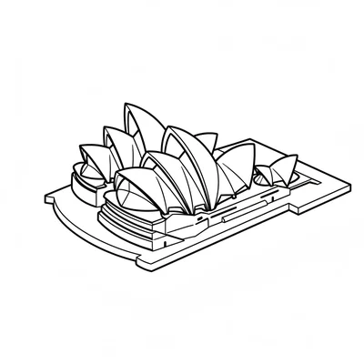 The Opera House in Sydney from above, three shell shapes in a cluster coloring page