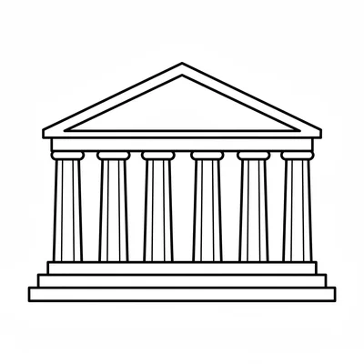 The Parthenon simplified as a row of six round columns supporting a triangular coloring page