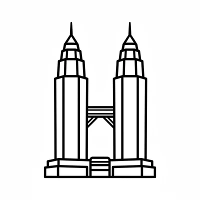 The Petronas Twin Towers simplified as two identical tall rectangular towers coloring page