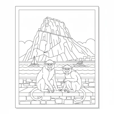 The Rock of Gibraltar with Barbary macaques, the high limestone rock with its coloring page