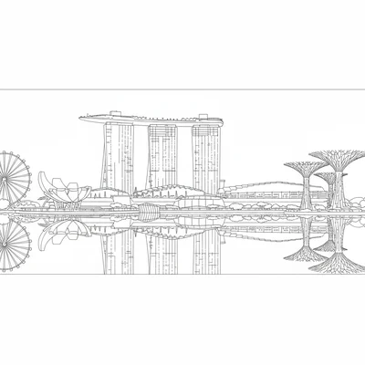 A Singapore Marina Bay Sands view from the waterfront, the Marina Bay Sands coloring page
