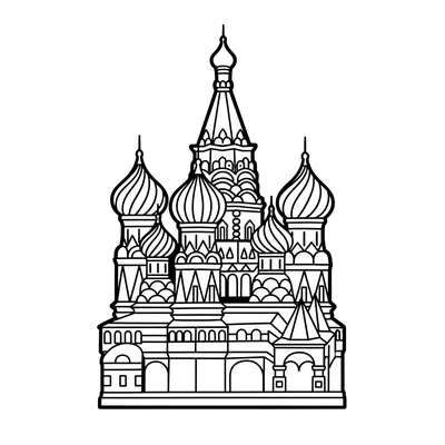 St. Basil's Cathedral simplified as eight onion domes on a square base coloring page