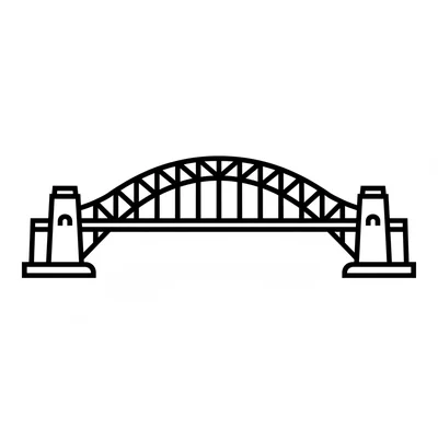 The Sydney Harbour Bridge simplified as a large steel arch spanning across coloring page