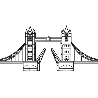 The Tower Bridge in London simplified as two Gothic towers with battlements coloring page