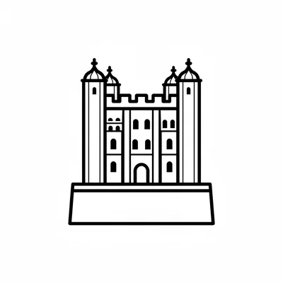 The Tower of London simplified as a square central keep with four round corner coloring page