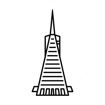 The Transamerica Pyramid simplified as a very tall narrow pointed triangle coloring page
